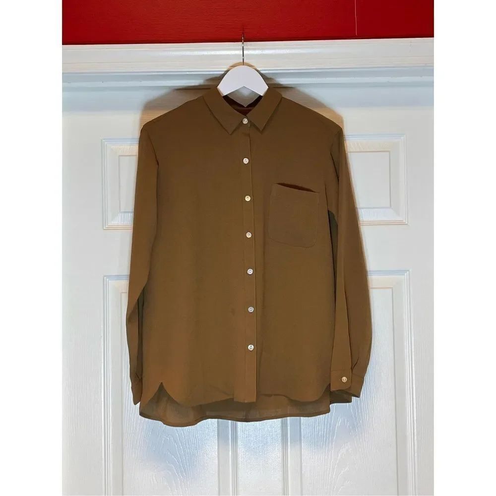J. Jill Brown Crepe Button Down Shirt sz XS EUC